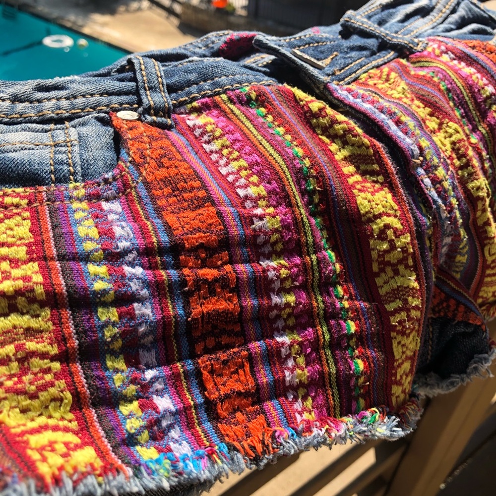 Western Aztec rainbow festival denim shorts